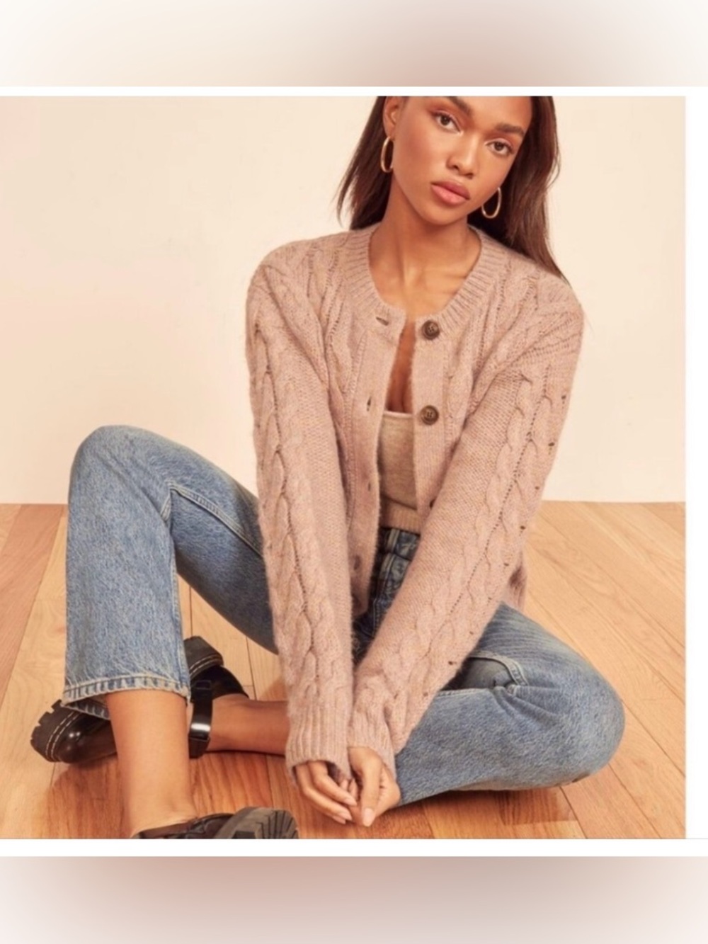 Reformation Lemartine Cable Knit Cardigan, Size Small